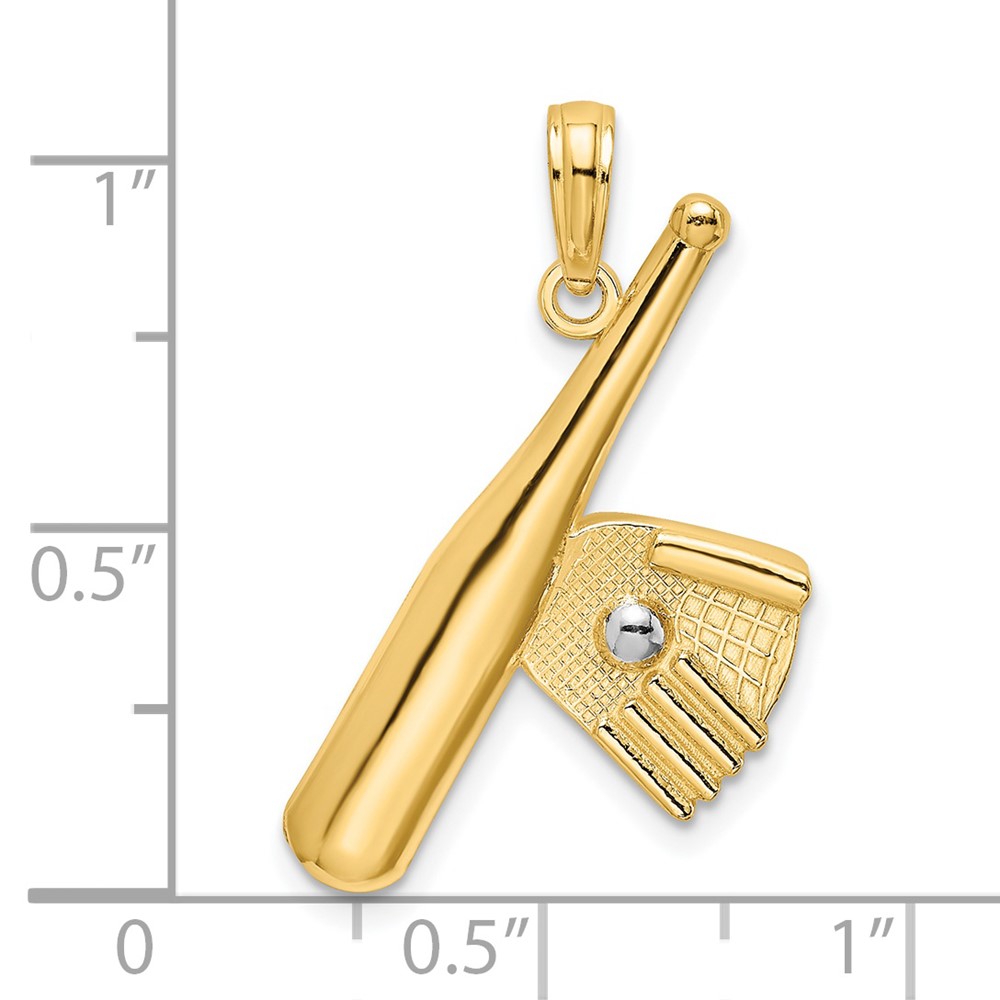 14K Baseball Bat With Rhodium Ball Charm (K9301)