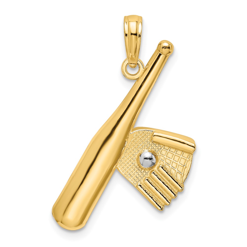 14K Baseball Bat With Rhodium Ball Charm (K9301)