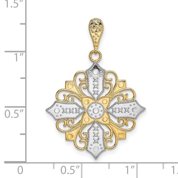 14k and White Rhodium Cut-out Cross Medallion Charm
