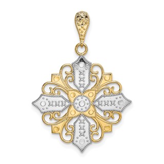 14k and White Rhodium Cut-out Cross Medallion Charm