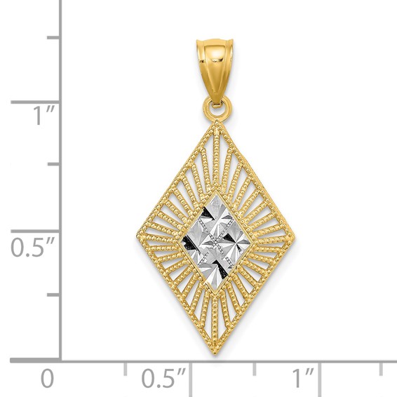 14k and White Rhodium Diamond-cut Diamond-Shape Charm