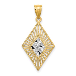 14k and White Rhodium Diamond-cut Diamond-Shape Charm