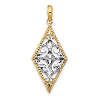 14k and White Rhodium Diamond-Shape Cut-Out Filigree Charm
