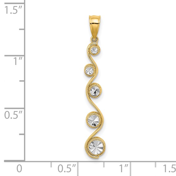 14k and White Rhodium Diamond-cut Vertical Swirl Charm
