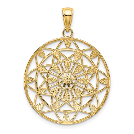 14K and White Rhodium Diamond-cut Medallion Pendant