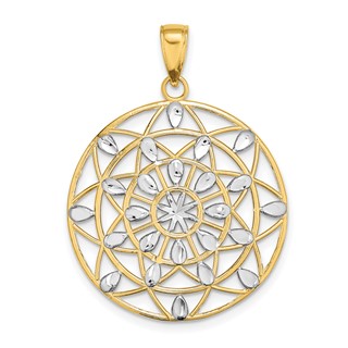 14K and White Rhodium Diamond-cut Medallion Pendant