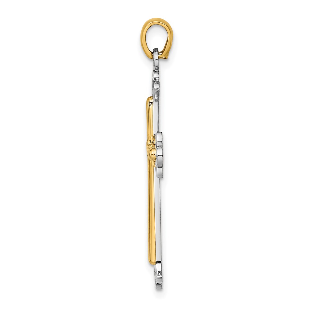 14K Two-tone Polished Cross Charm (K9420)