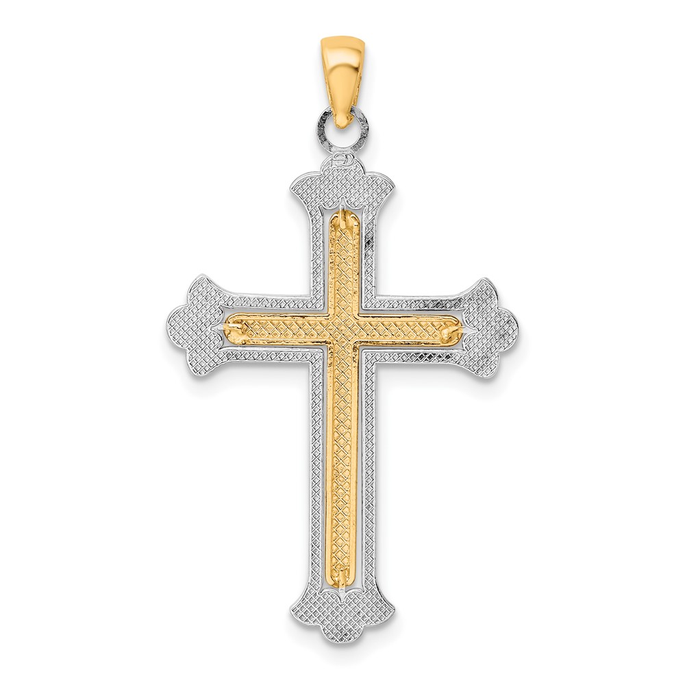 14K Two-tone Polished Cross Charm (K9420)