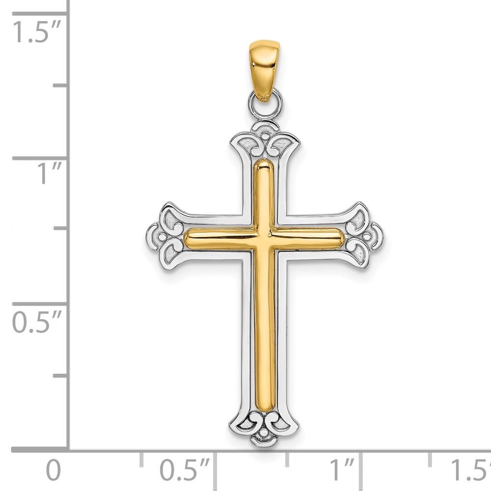 14K Two-tone Polished Cross Charm (K9420)