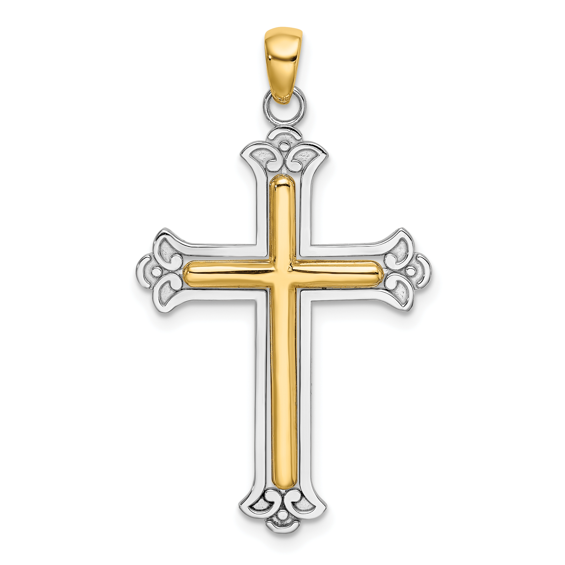 14K Two-tone Polished Cross Charm (K9420)