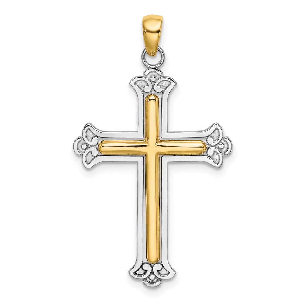 14K Two-tone Polished Cross Charm (K9420)