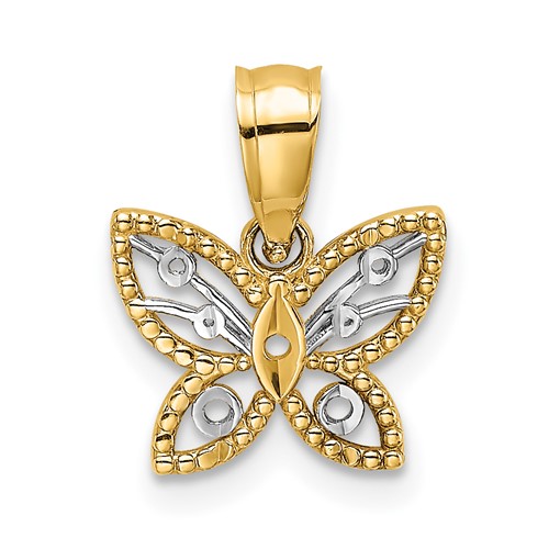 14k w/ Rhodium Diamond-cut Butterfly Charm