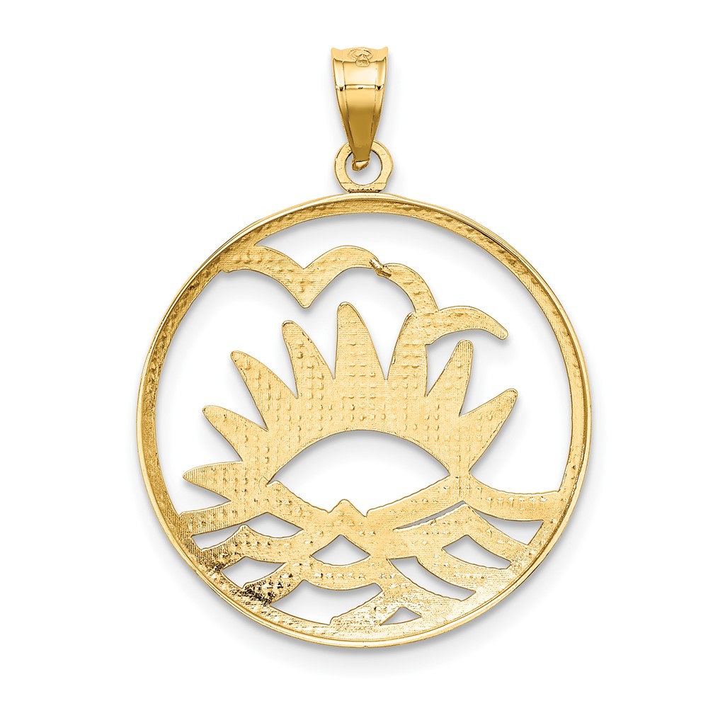 14K /Rhodium Sunsetand Water In CircleCharm (K9457)