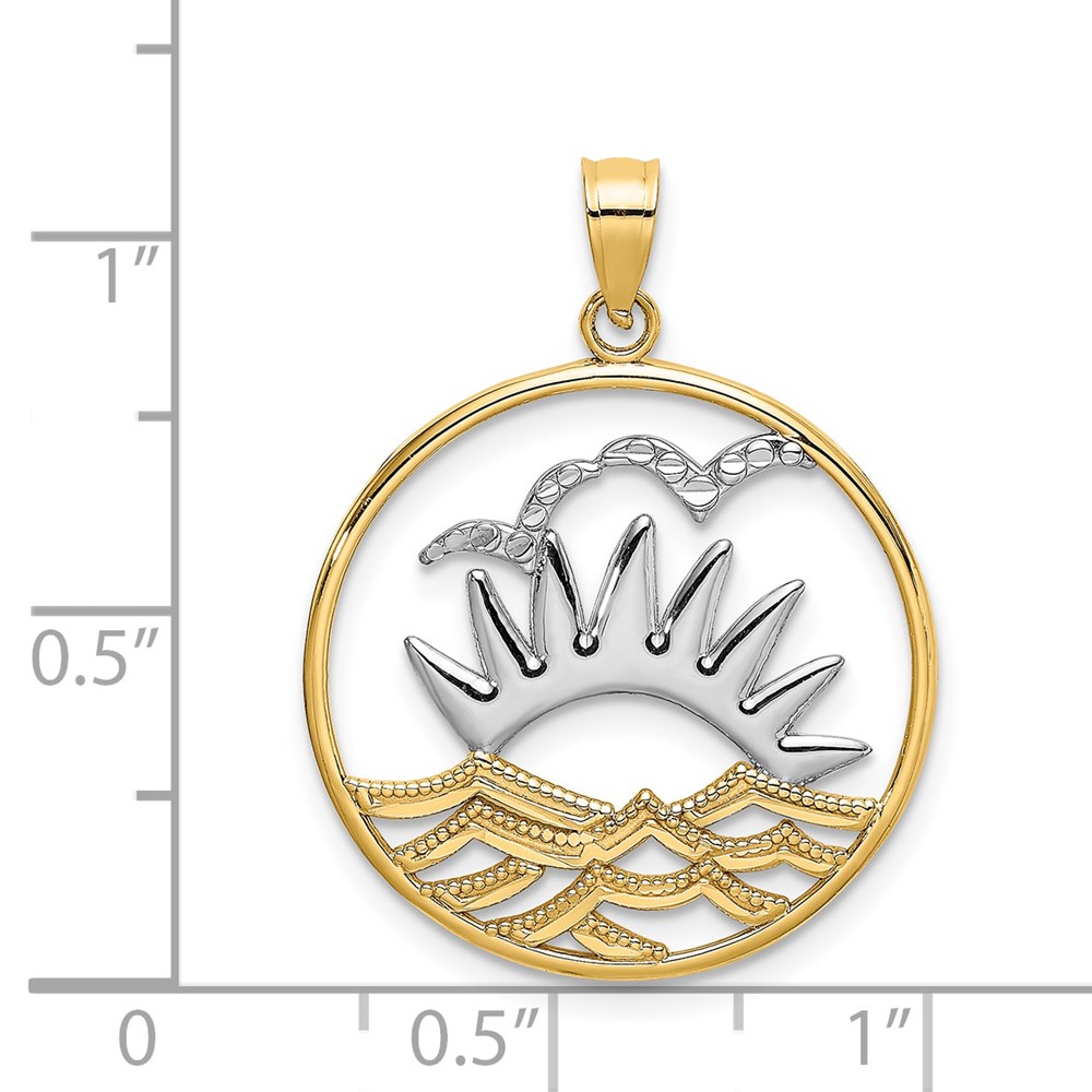 14K /Rhodium Sunsetand Water In CircleCharm (K9457)