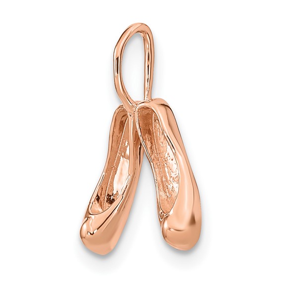 14K Rose Gold Solid Polished 3-D Ballet Slippers Charm