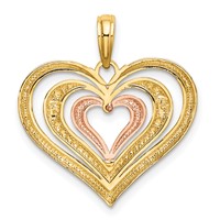 14K Two-tone Charm with White Rhodium Textured and Polished Triple Hearts view 4