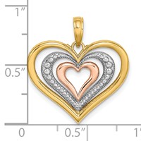 14K Two-tone Charm with White Rhodium Textured and Polished Triple Hearts view 3