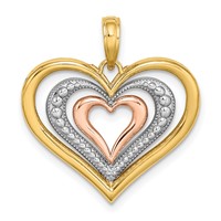 14K Two-tone Charm with White Rhodium Textured and Polished Triple Hearts view 1
