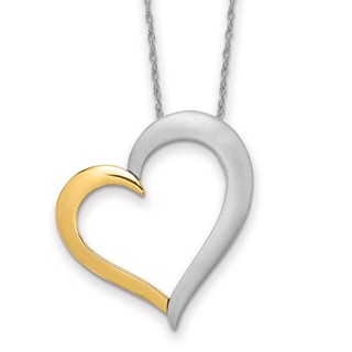 14k Two-tone Textured & Polished Heart Necklace