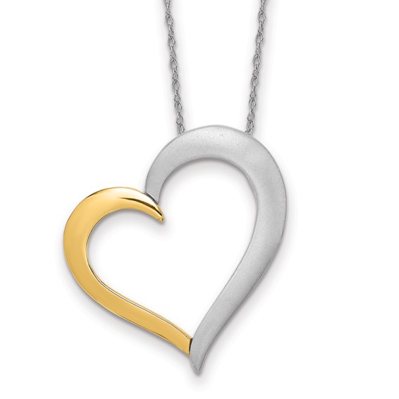 14k Two-tone Textured & Polished Heart Necklace