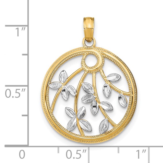 14K and White Rhodium Leaves in Round Frame Charm
