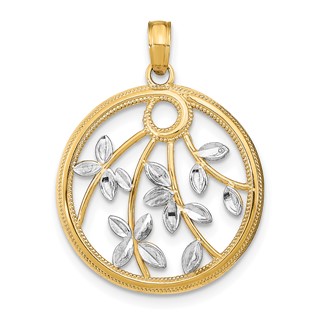14K and White Rhodium Leaves in Round Frame Charm