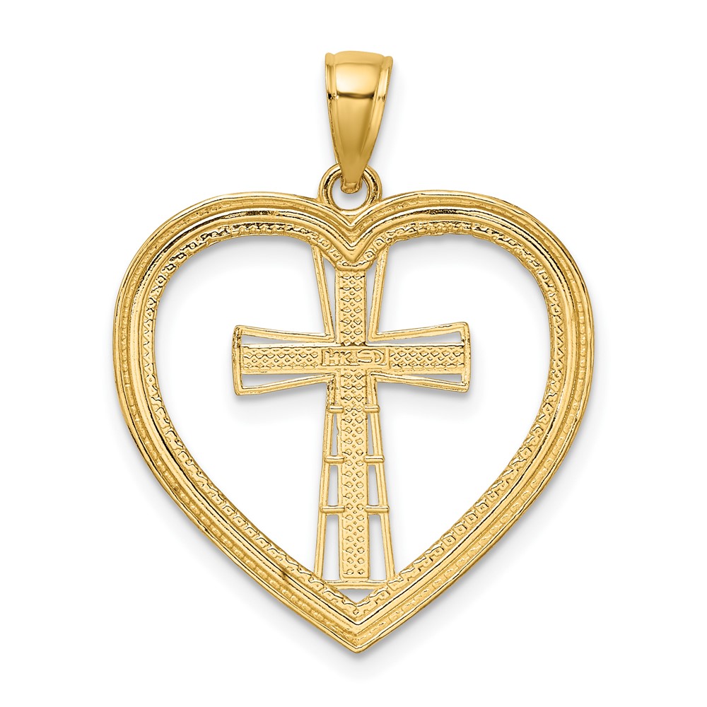 14K & White Rhodium Heart W/White Cross In Center Charm (K9494)