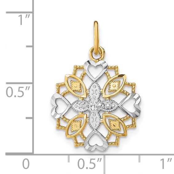 Gold with Rhodium Flower, Heart and Cross Charm