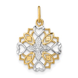Gold with Rhodium Flower, Heart and Cross Charm