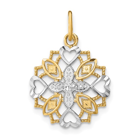 Gold with Rhodium Flower, Heart and Cross Charm