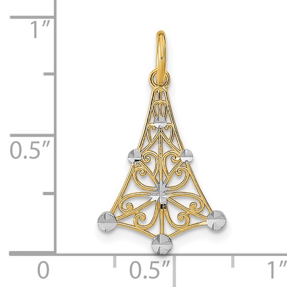 14K with White Rhodium Diamond-cut Chandelier Charm