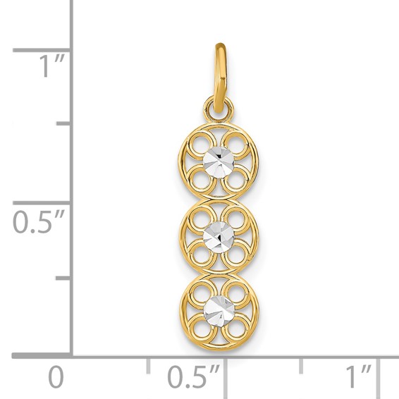 14k and White Rhodium Diamond-cut 3-Circle Charm