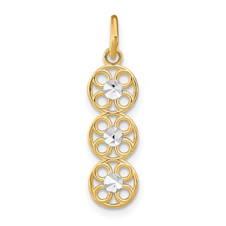 14k and White Rhodium Diamond-cut 3-Circle Charm