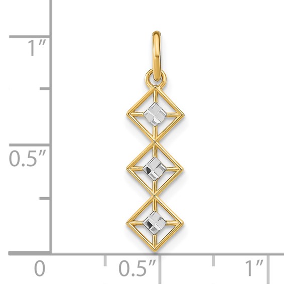 14k and White Rhodium Diamond-cut 3 Diamond-Shapes Charm