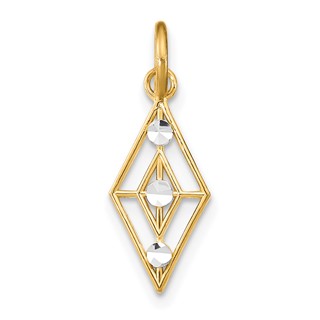 14K with White Rhodium Diamond-cut Diamond-Shaped Charm