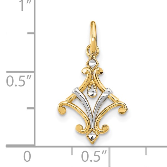 14K with White Rhodium Diamond-cut Chandelier Style Charm