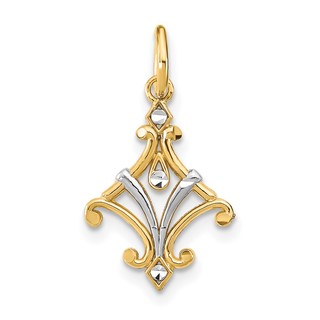 14K with White Rhodium Diamond-cut Chandelier Style Charm