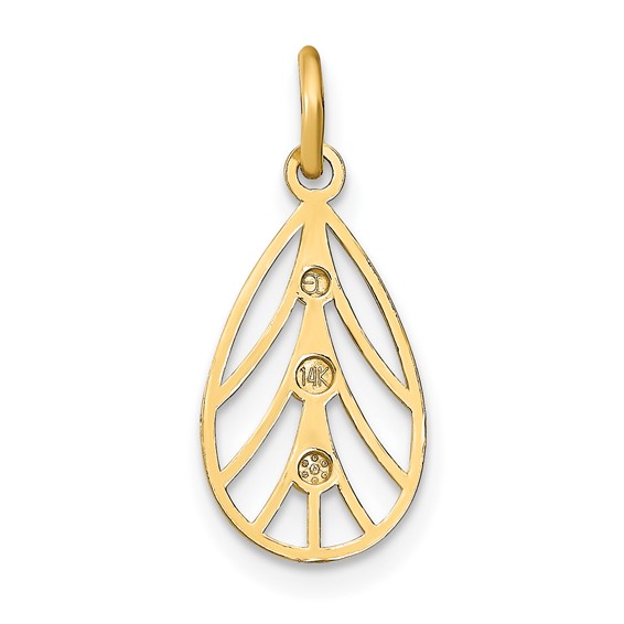 14K and White Rhodium Diamond-cut Small Teardrop Charm