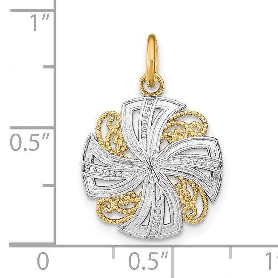 14K and White Rhodium Pinwheel Medallion Charm
