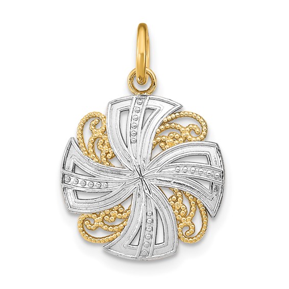 14K and White Rhodium Pinwheel Medallion Charm