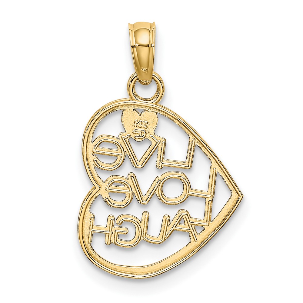 14k and Rhodium LIVE LOVE LAUGH In Heart Charm (K9521)