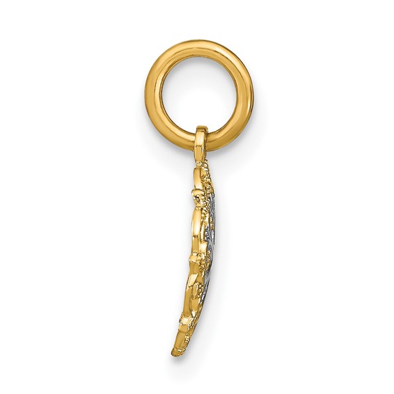 14K and White Rhodium Filigree Hearts Charm