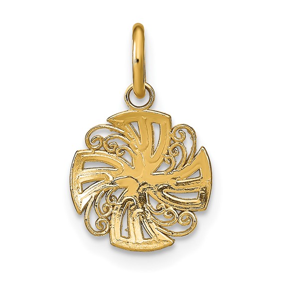 14K and White Rhodium Diamond-cut Mini Pinwheel Medallion Charm