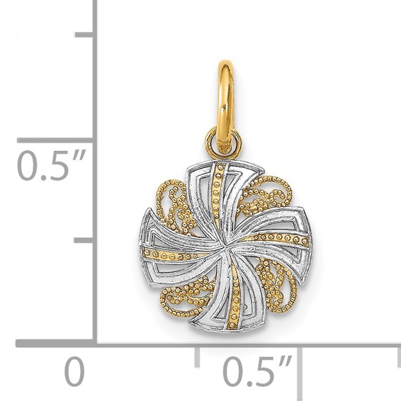 14K and White Rhodium Diamond-cut Mini Pinwheel Medallion Charm