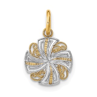 14K and White Rhodium Diamond-cut Mini Pinwheel Medallion Charm