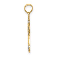 14K Charm with Rhodium Diamond-cut Fleur-De-Lis Cross view 2