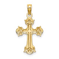 14K Charm with Rhodium Diamond-cut Fleur-De-Lis Cross view 4