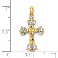 14K Charm with Rhodium Diamond-cut Fleur-De-Lis Cross view 3