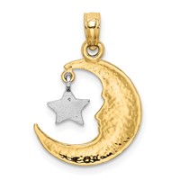 14K Two-Tone Polished Half Moon and Dangle Star Pendant view 4