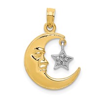 14K Two-Tone Polished Half Moon and Dangle Star Pendant view 1
